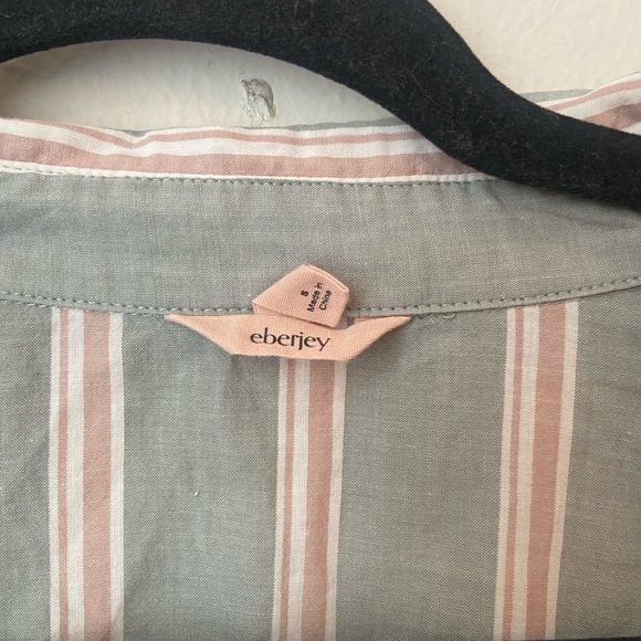 Eberjey Organic Sandwashed Willow Green Stripe Pajama Set S 100% Cotton - Picture 5 of 10